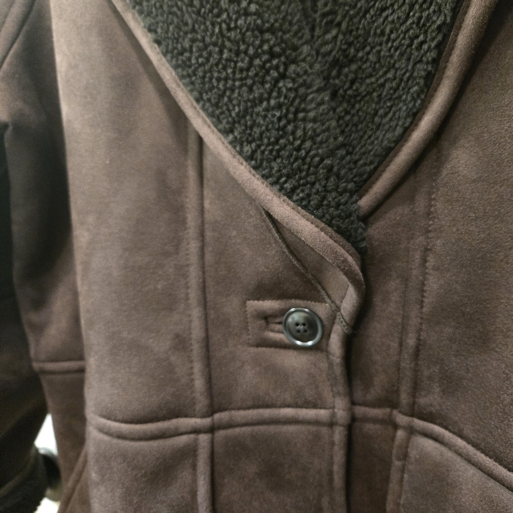 NWT Gap Vegan Suede Shawl Collar Coat Basic Black Brown - Picture 10 of 12